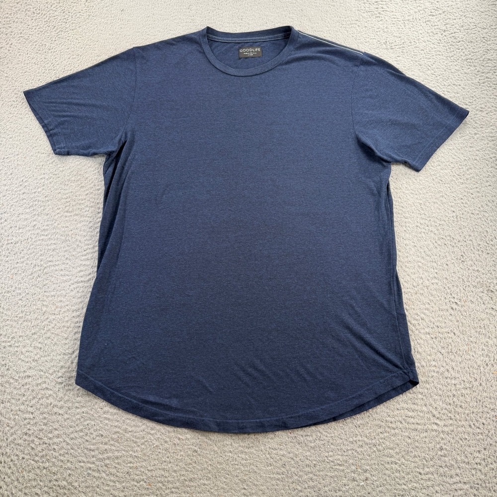 Goodlife Shirt Mens XL Navy Blue Curved Hem Made in USA Basic Tee Tri Blend